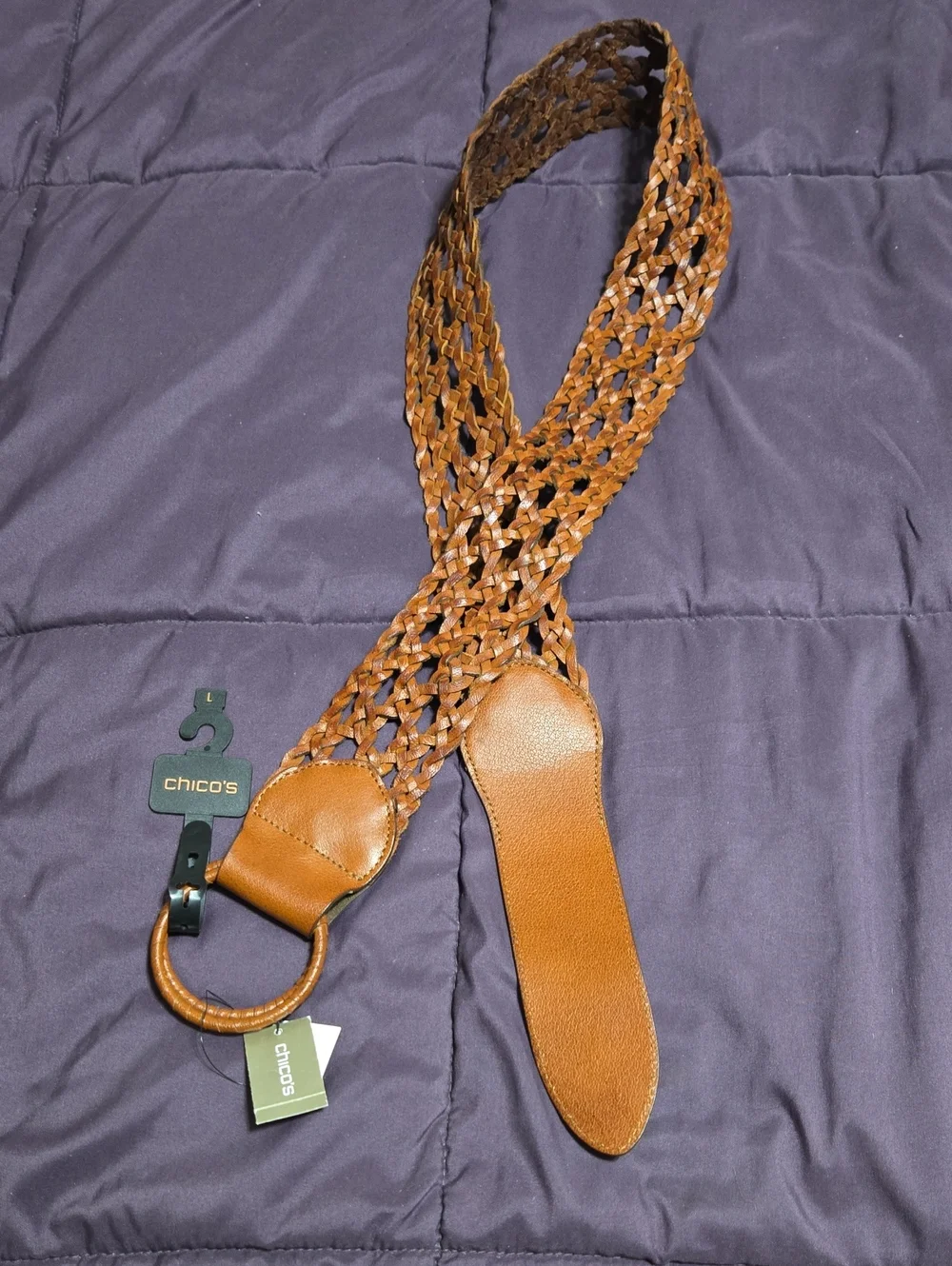 Chico's Braided Leather Ring-Closure Belt in Tan